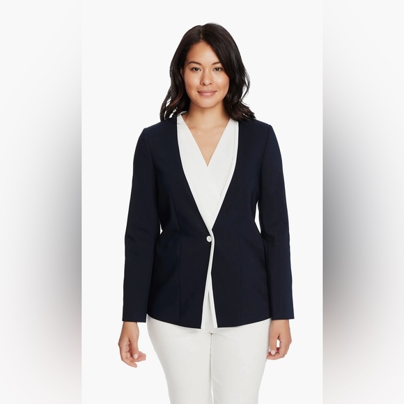 💙CHAUS New York M One-Button Trim Jacket Navy 🤍 - Picture 3 of 11